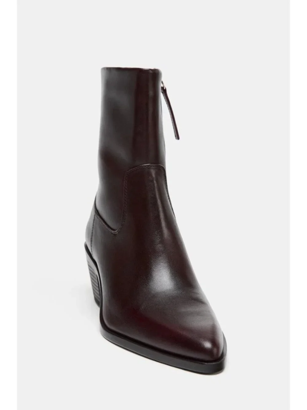 Zara Womens Leather Cowboy Ankle Boots EU 38 US 7.5 Burgundy Red 2154/610 NWOB